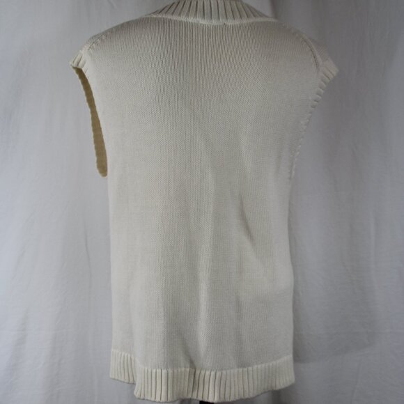 Talbots Vest Women's XS Cable Knit Ivory Pullover V-Neck Fisherman Sweater - Picture 3 of 5
